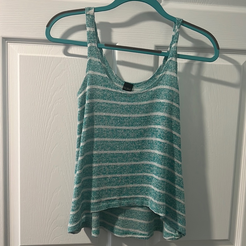 Blue and white striped tank